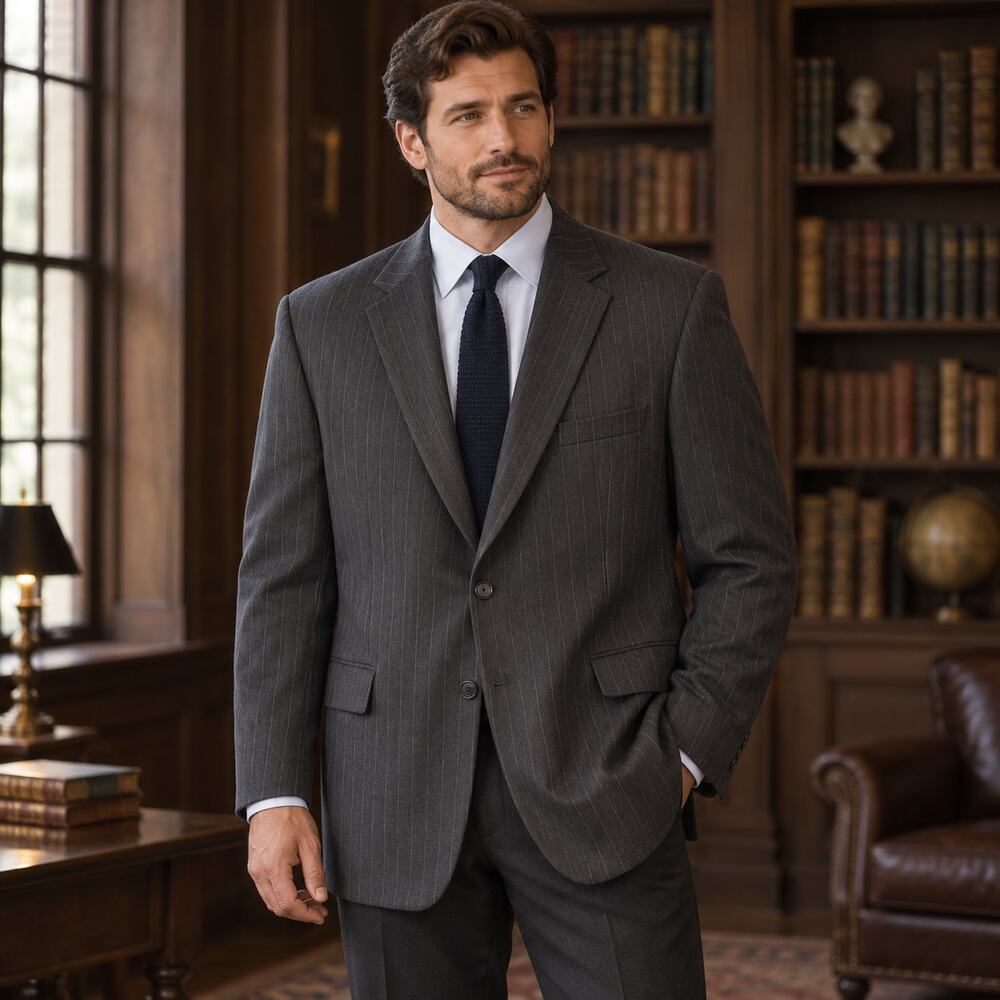 Jos A Bank Gordon Pinstripe Blazer Sz 52L Gray Dark Academia Old Money 100% Wool
